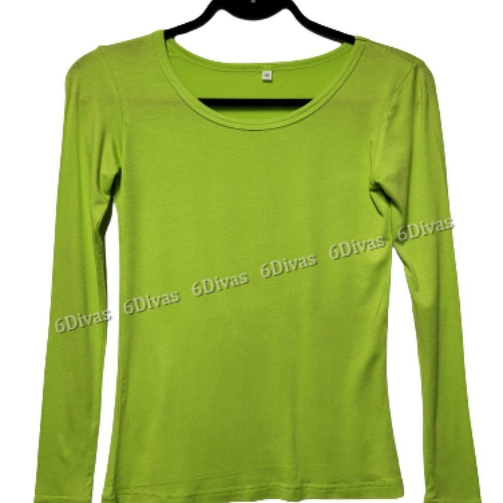 Womens Lime Green Top Basic Blouse Yoga Top Long Sleeve T-Shirt Casual Summer - Picture 3 of 4